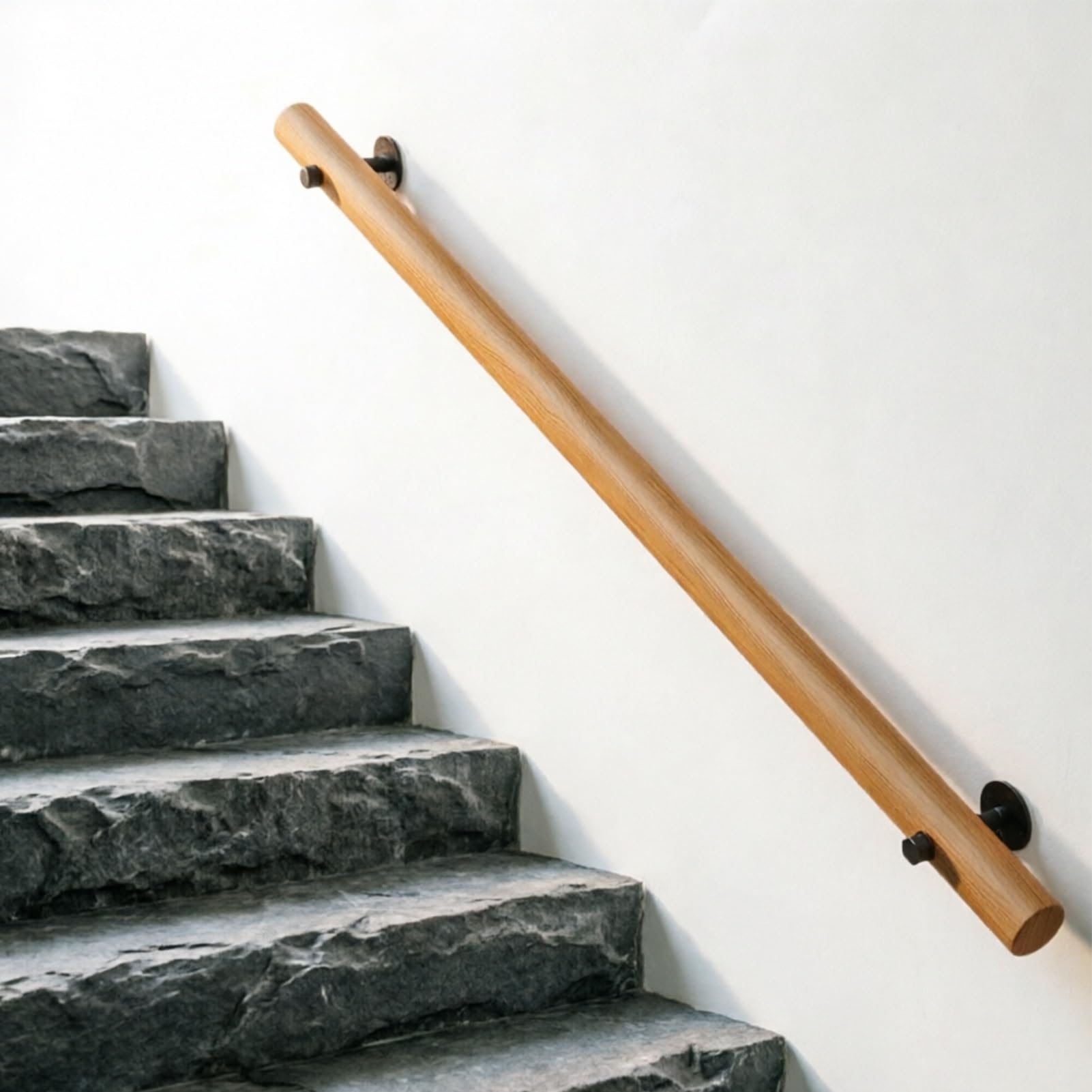 RRrawgff Wooden Stair Handrails, Hand Railings for Stairs Indoor Outdoor, Sturdy Safety Wall Mount Support Rod,Non-Slip Staircase Handrail(12ft/360cm)