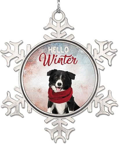 Miniatura 8 de DOREENABE Dog Wearing Red Scarf Snowflake Ornaments Chow Chow Dog Ornaments for Christmas Trees Hello Winter Metal Custom Pet Christmas Ornaments