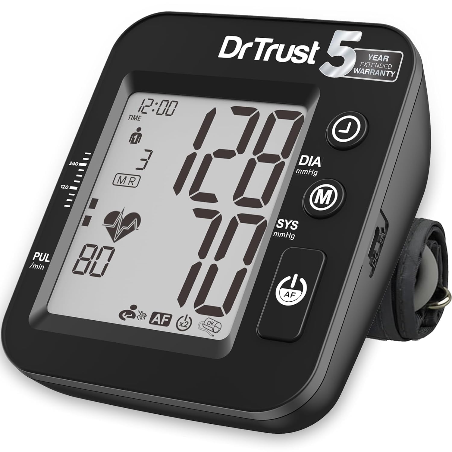 Dr Trust USA Intellitrack 131 Fully Automatic Atrial Fibrillation Portable Digital Blood Pressure Monitor BP Machine For Hypertension & Managing Heart Health, BP Apparatus For Home & Clinic Use, Most Accurate Measurement, USB Compatible with Backlight & MDI Technology