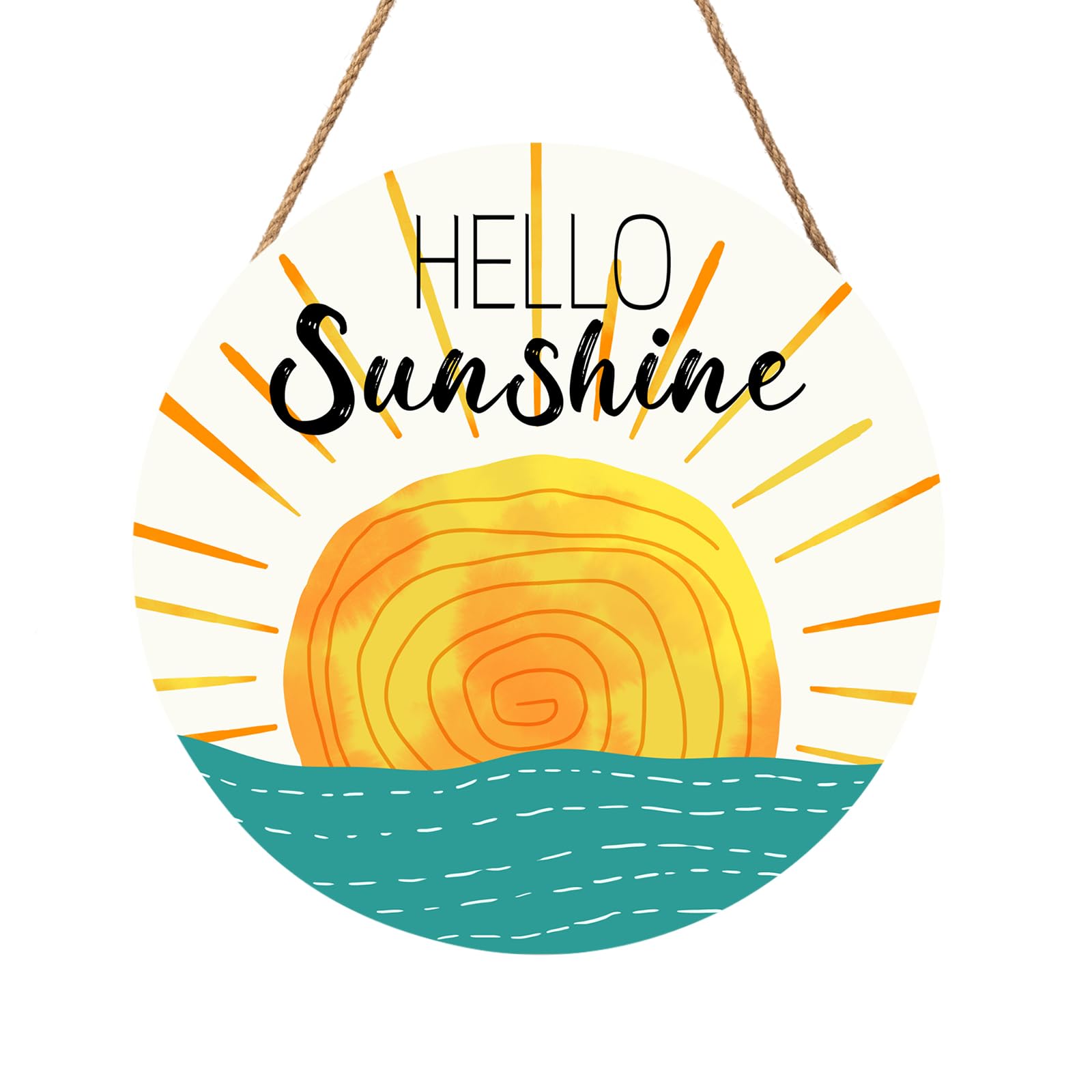 Summer Wreaths for Front Door Hello Sunshine Welcome Sign Summer Sunshine Decoration Metal Door Hanger Sunset over Sea Farmhouse Hanging Plaque Sign for Home Porch Indoor Outdoor Outside 12”x12”