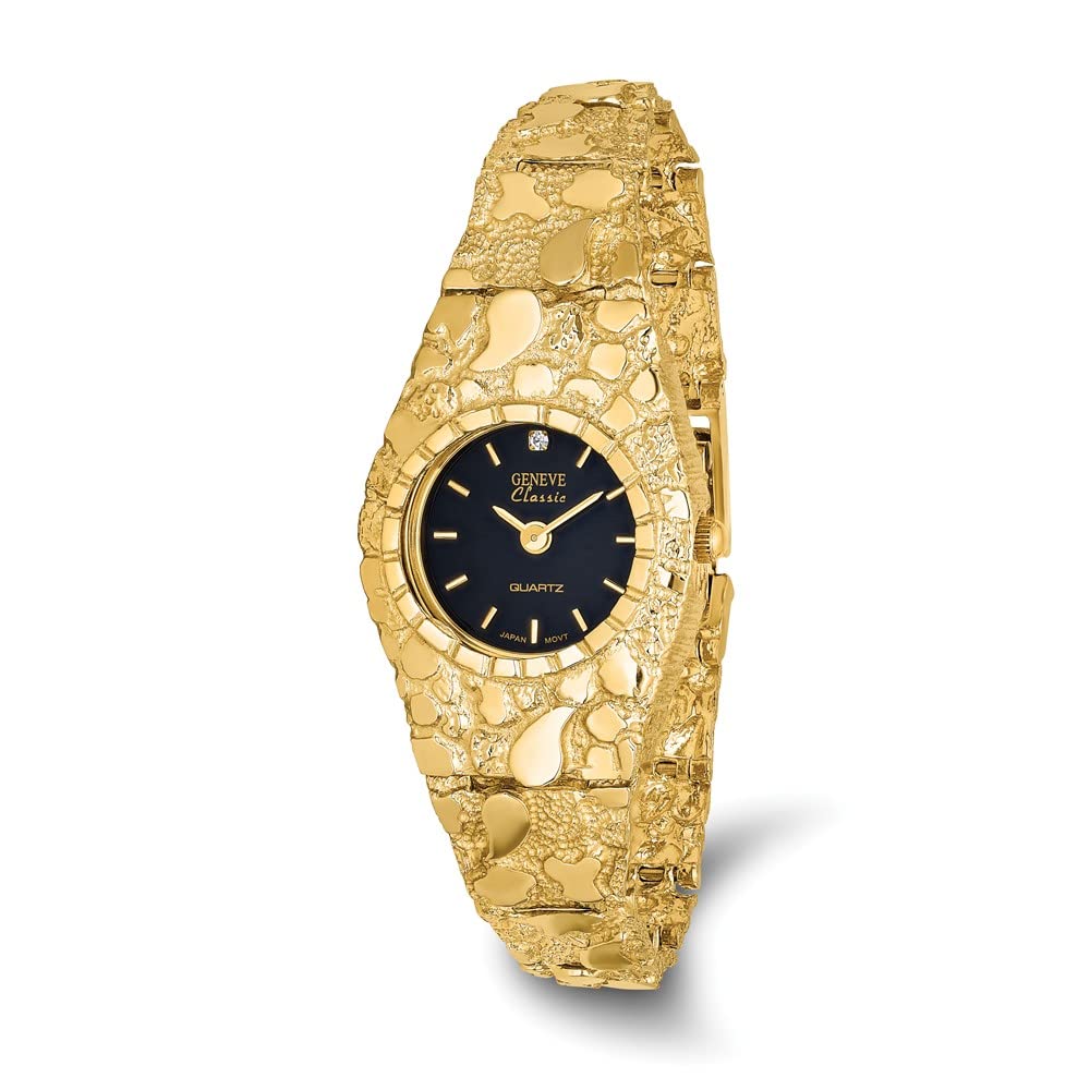 10K Yellow Gold Ladies Black 22mm Dial Nugget Watch : Amazon.ca