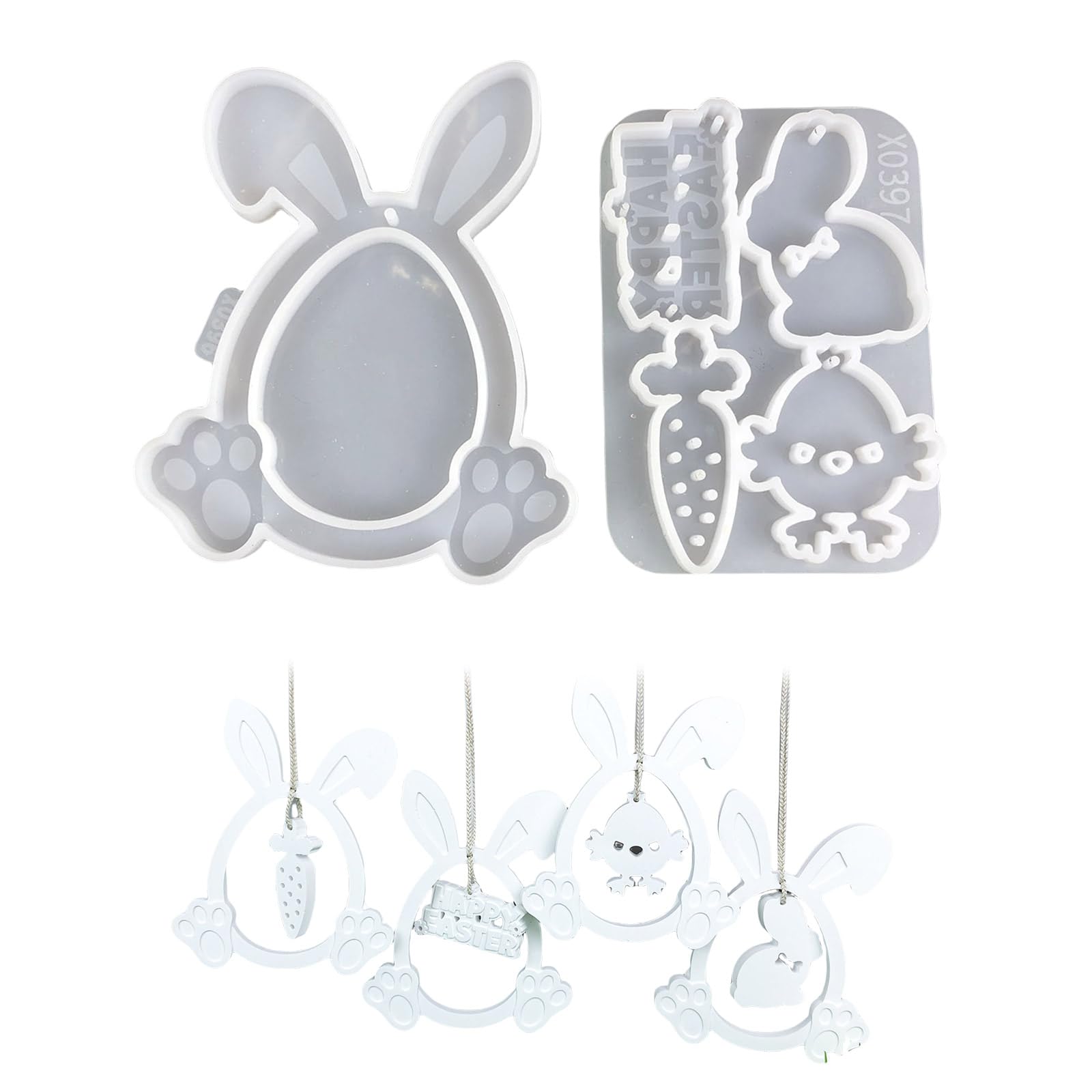 carotoe 2 Pcs Easters Rabbits Hanging Molds Ornament Molds Eggs Shaped Rabbits Pendant Castings for Holiday