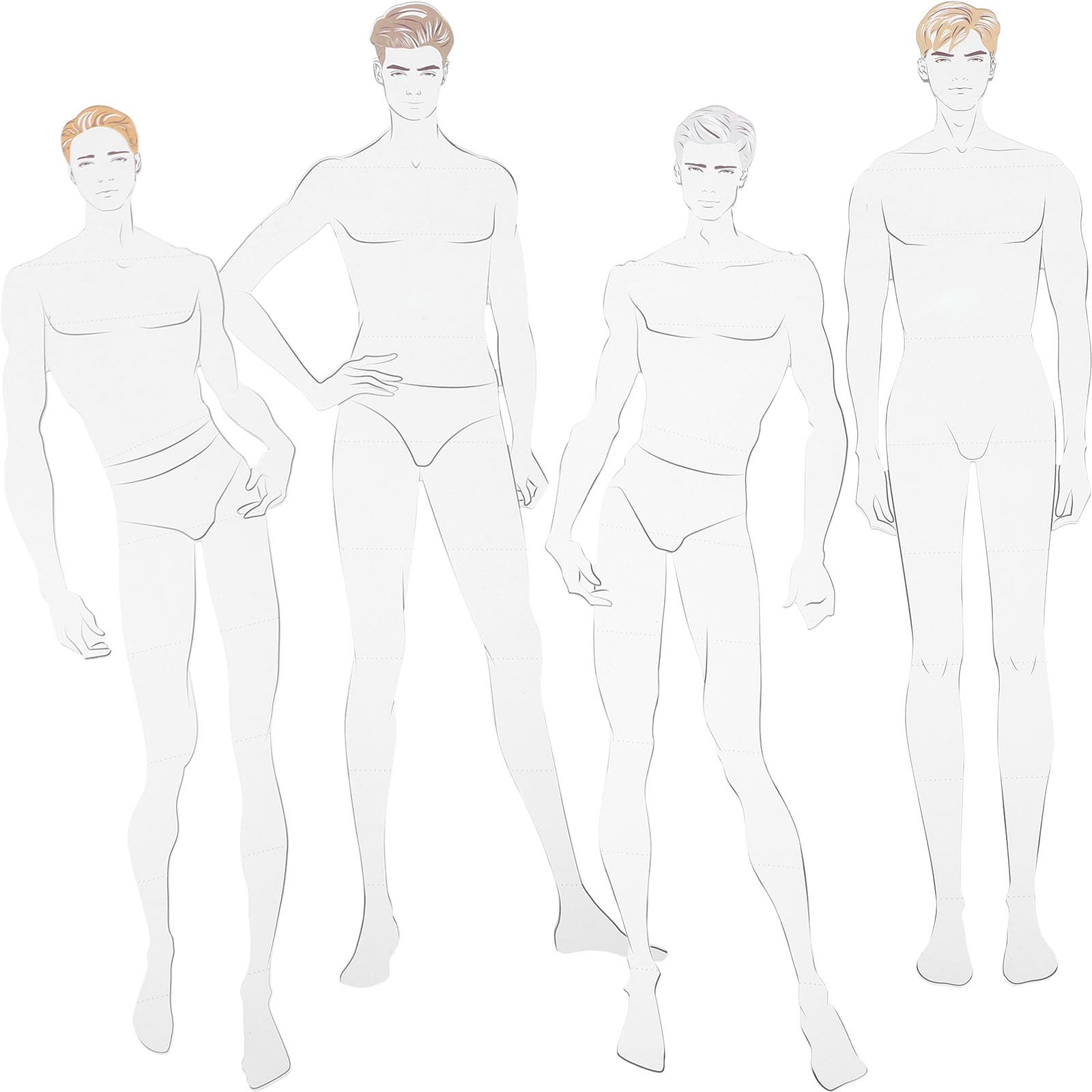 DIYEAH Fashion Drawing Template Ruler 4Pcs Illustration Rulers Men Sewing Humanoid Patterns Design, Clothing Measuring French Curve Rulers Paper Draft Drawings