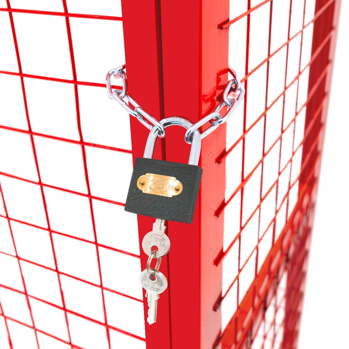 Cage Métallique de Rangement Gaz Acier Rouge - 100 x 140 x 50 cm Butane Propane Intérieur Extérieur Coffre Sécurisé 3 x 19 kg [Autocollant Sécurité, Cadenas & Clés INCLUS]