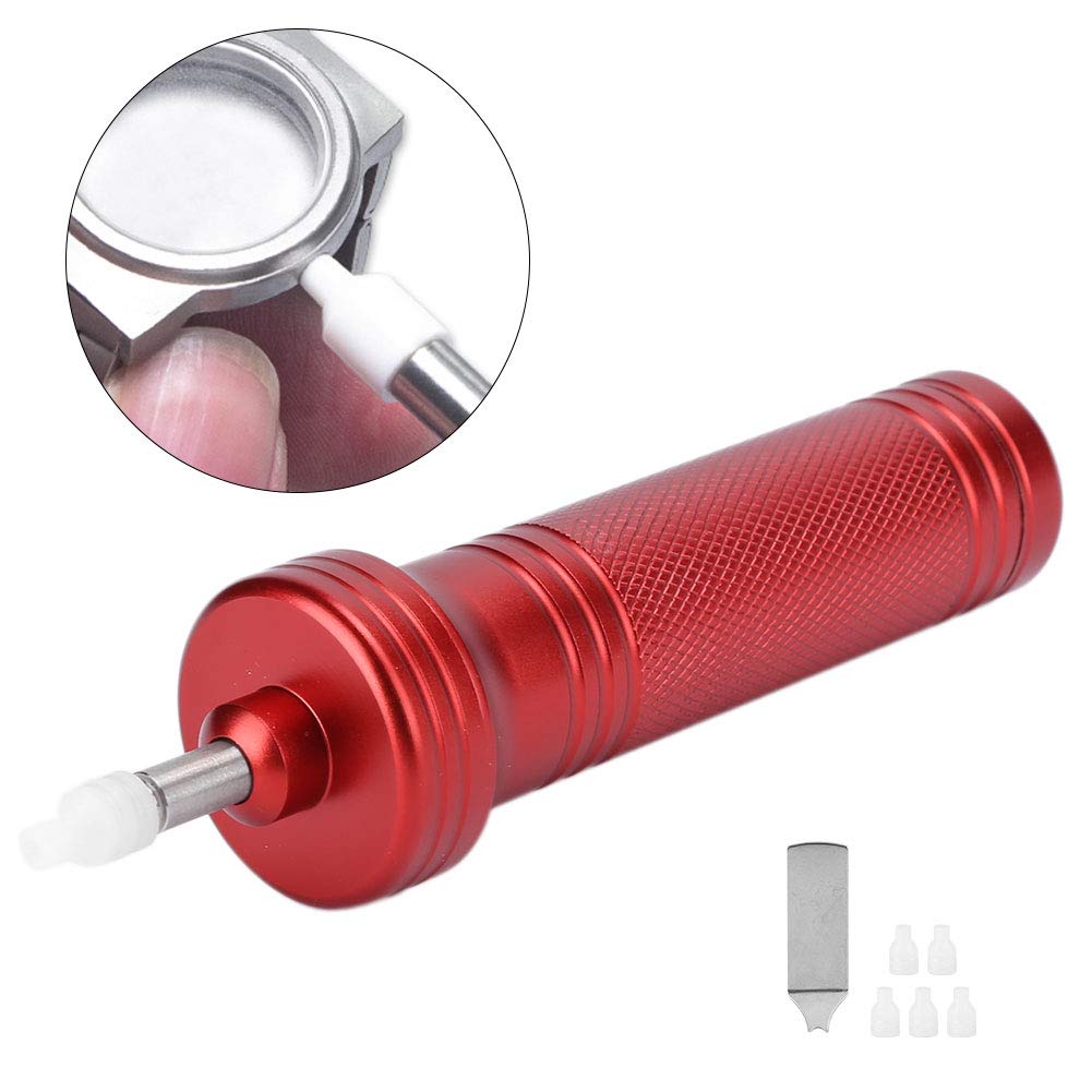 Pompe d’extraction de verre de montre, outil professionnel d’ouverture de boîtier de montre, kit de réparation de montres en métal avec 5 buses et outil à barrette de ressort, pour