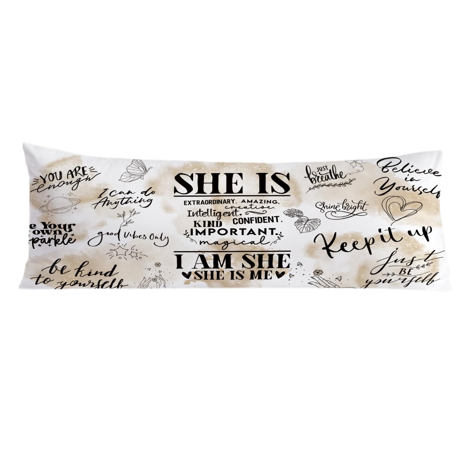 PIUD Inspirational 20x54 Body Pillow Cover Girls Room Decor Motivational Affirmation Gifts for Women She is I Am