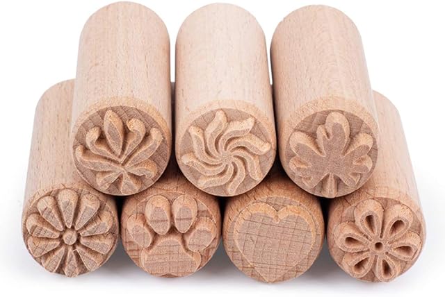 OLYCRAFT 7Pcs Pottery Tools Stamps Wood Pottery Tools Stamps Column Wooden Stamps Clay stamps Natural Wood Stamps with Mixed Patterns for Clay Christmas Birthday Gift - 50 x 20mm