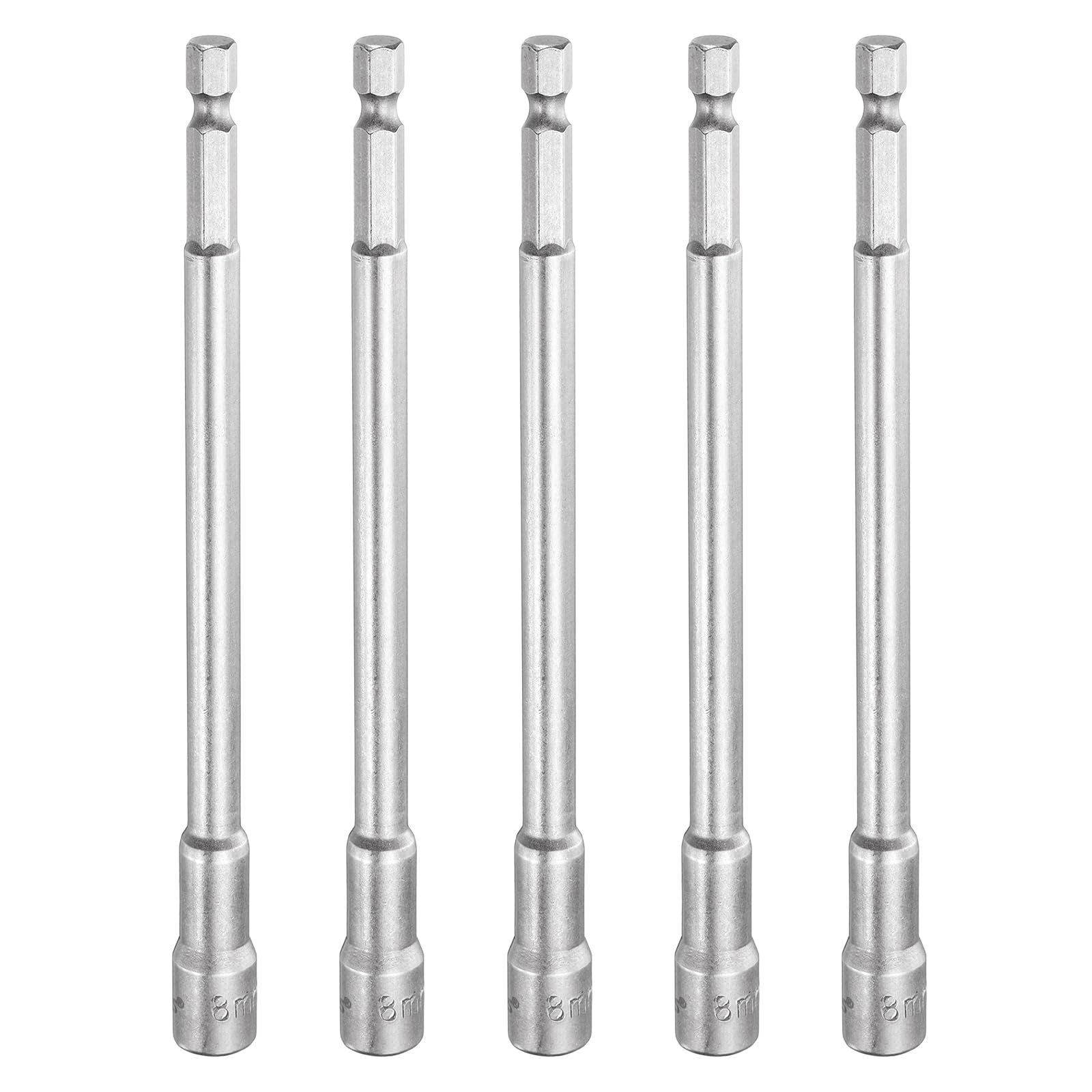sourcing map 5pcs Nut Driver Drill Bit 8mm Metric Socket 1/4" Hex Shank 5.91" (150mm) Long Magnetic 6-Point Sockets Quick Change CR-V Steel Bolt Setters for Power Drill Drivers