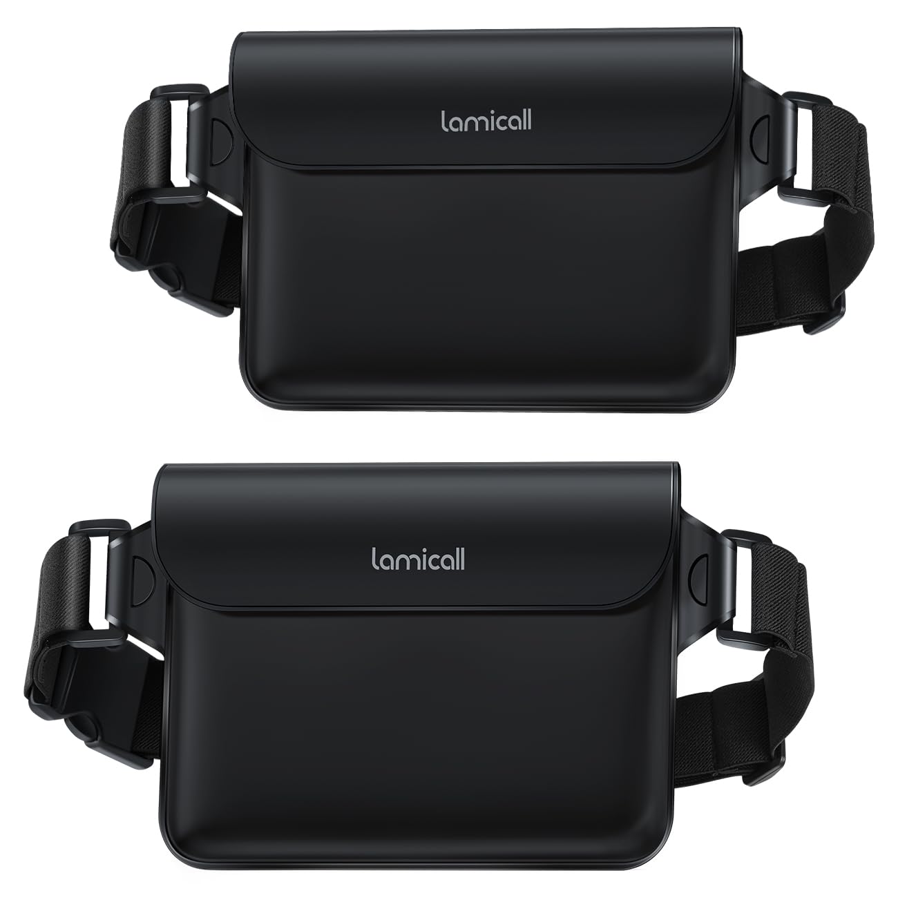 Lamicall IPX8 Waterproof Pouch Bag - [2 Pack] Universal Waterproof Waist Dry Bag with Adjustable Belt Strap, for Beach, Swimming, Boating, Fishing, Camping, Kayaking, Hiking, Fit up to 8.7” - Black