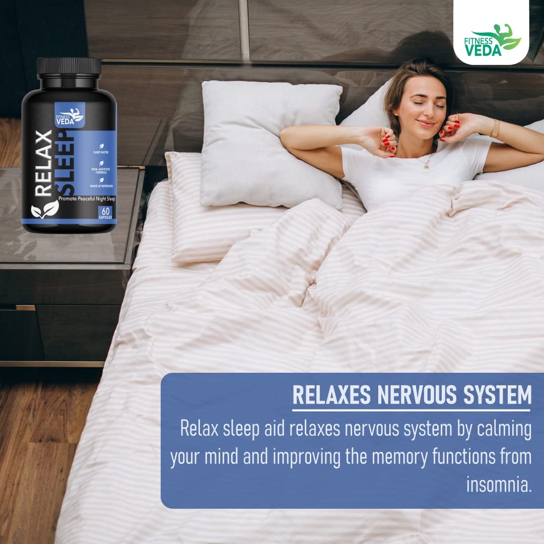 FITNESS VEDA Relax Sleep - 60 Capsule| Natural Sleep Support Capsules| Promotes Relaxation, Stress Relief & Better Sleep Quality | Wake Up Refreshed & Energized | Gentle & Non-Addictive | Ayurvedic Sleeping Pills For Men & Women — Amazon image 7