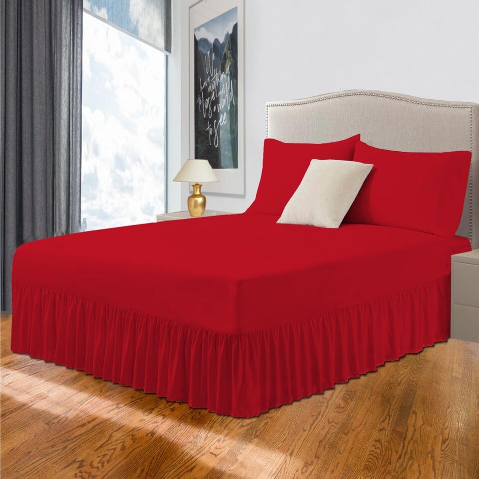 Easy Care Plain Dyed Polycotton Valance Sheet Super Soft Shrinkage Fade Resistant Frilled Valance Bed Skirts Extra Deep Fitted Valance Bed Sheets (Red, Double) โ image 1