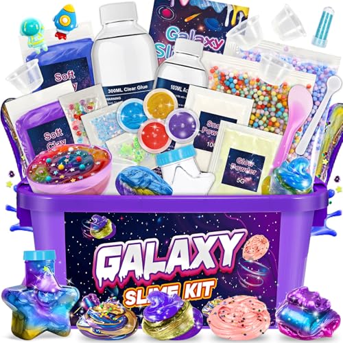 iKidiki Slime Galaxy para meninas e meninos - kit de artesanato Fluffy para meninas e meninos dos 6 aos 12 anos - presente de aniversário