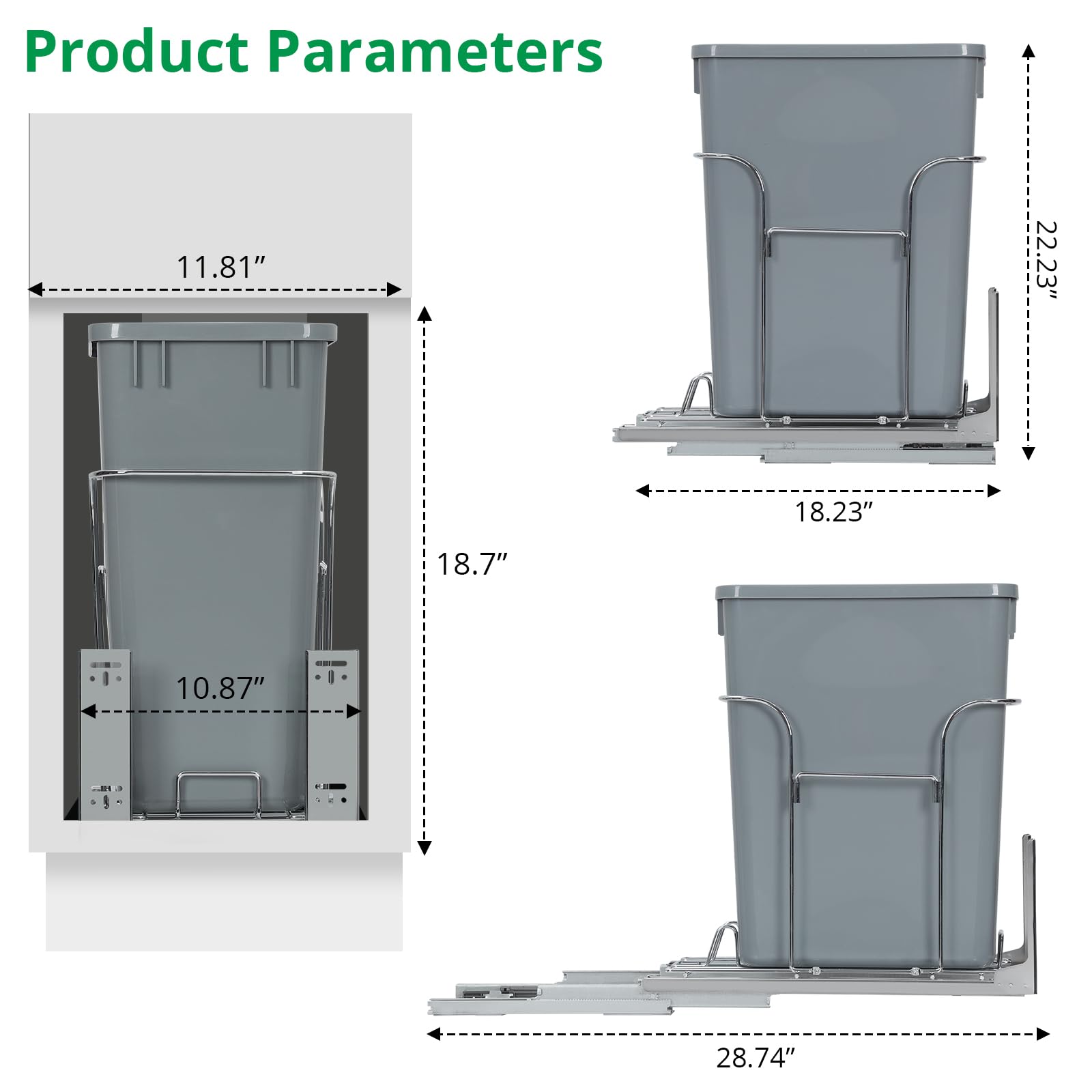 Garvee Poubelle Coulissante Sous Evier Inox Sous Meuble Glissières Amorties | Poubelle 28,4L Inox à Glissières Complètes Fermeture Douce, Gain de Place Sous Evier, Compatible Armoire 25,6×46×51cm