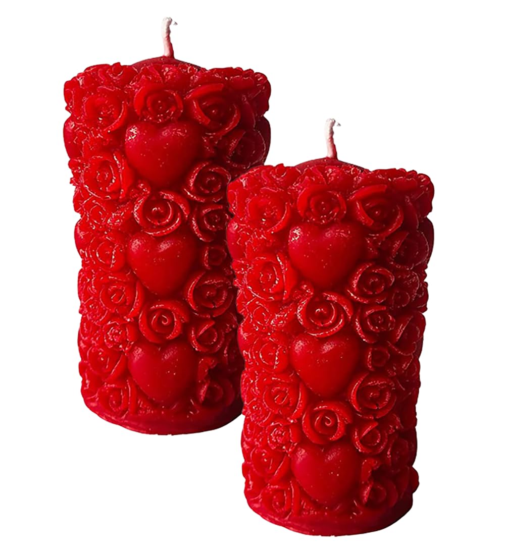 Urban Moon Designer Romantic Scented Pillar Heart Candles for Valentine Day, Wedding, Anniversary, Home, Table Decoration and Special Events - Set of 2 Piece, Red (Lavender)-image-41