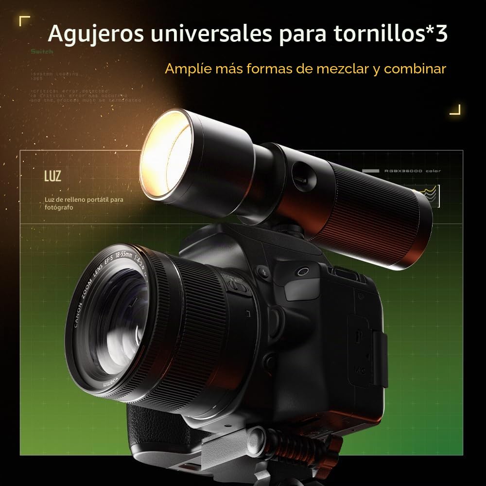 AMBITFUL Linterna de mano LED para fotografía, 4 colores, faro de fotografía portátil con 20 gobos, aleación de aluminio de 8400 mAh recargable, luz de relleno, vídeo, creación de contenidos