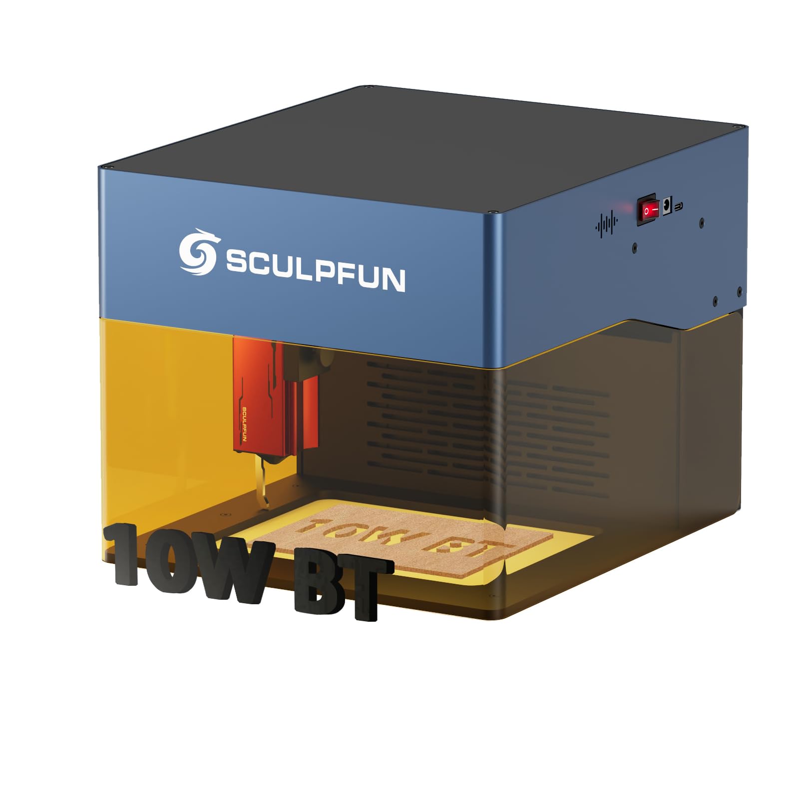 SCULPFUN iCube Pro Max (BT) 10W Lasergravierer Laserschneider mit Rauchfilter, 0,08 mm Feiner Laserpunkt und 10.000 mm/min Geschwindigkeit, Gravieren von Holz, Metall, Acryl und Glas