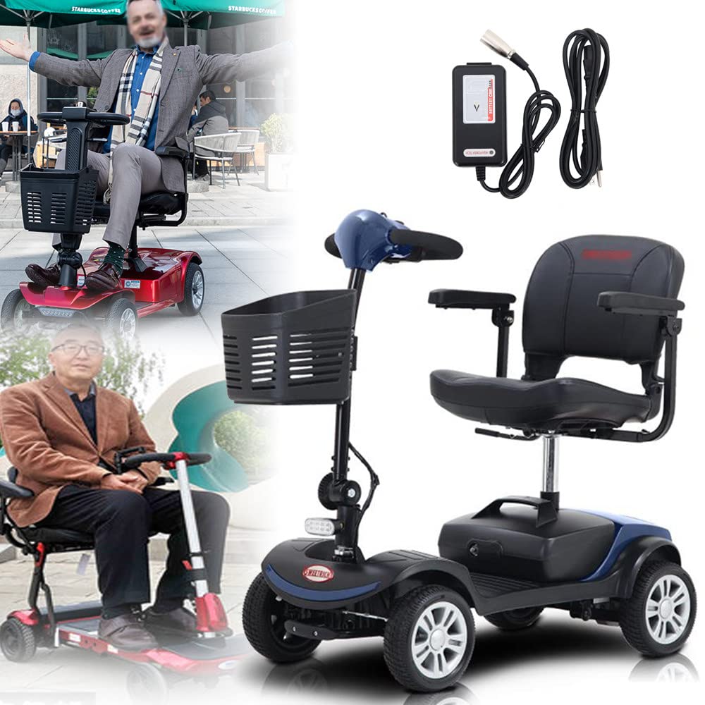 Składany skuter elektryczny — kompaktowa mobilna hulajnoga elektryczna dla seniorów — skuter elektryczny — maks. waga 120 kg — siedzenie o szerokości 18 cali — samochód elektryczny na 4 koła,Blue
