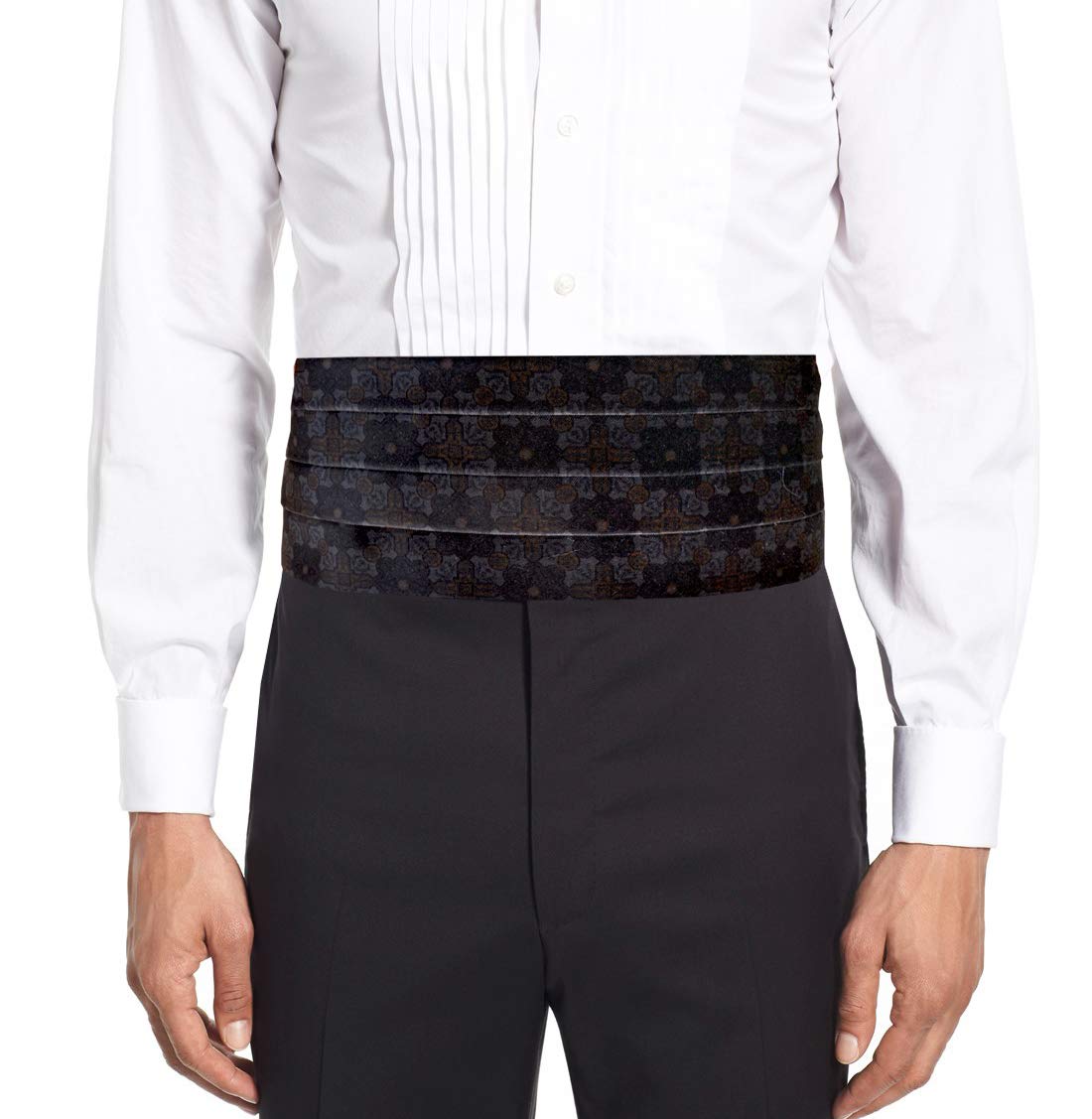 Remo Sartori Made in Italy Men's Black Paisley Velvet Cummerbund Tuxedo Belt, Four Folded (Large: Adjustable from 36'' to 44'')