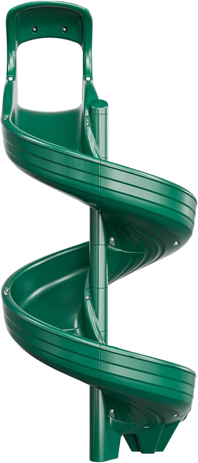 Beuta Playground Slide for Kids - Big Spiral Outdoor Slide Attachment for Treehouse or Deck - Plastic Playset Slide for Playground or Backyard with Open Twisty Design - Exit Left - 7 ft - Gray