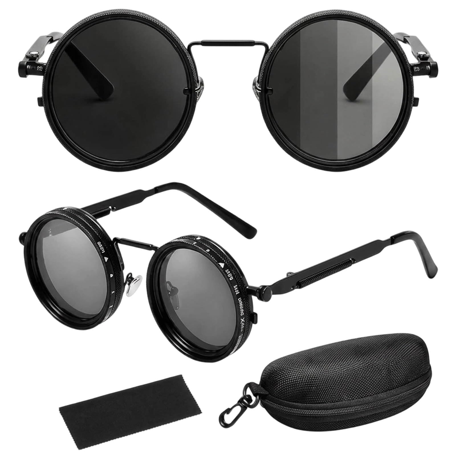 Photochromic Polarized Sunglasses for Men Women, Adjustable Tint Round Driving Glasses with Storage Box & Cleaning Cloth, Polarized Sunglasses Rounded for Driving, Fishing, Outdoor Activitie 3 Pcs