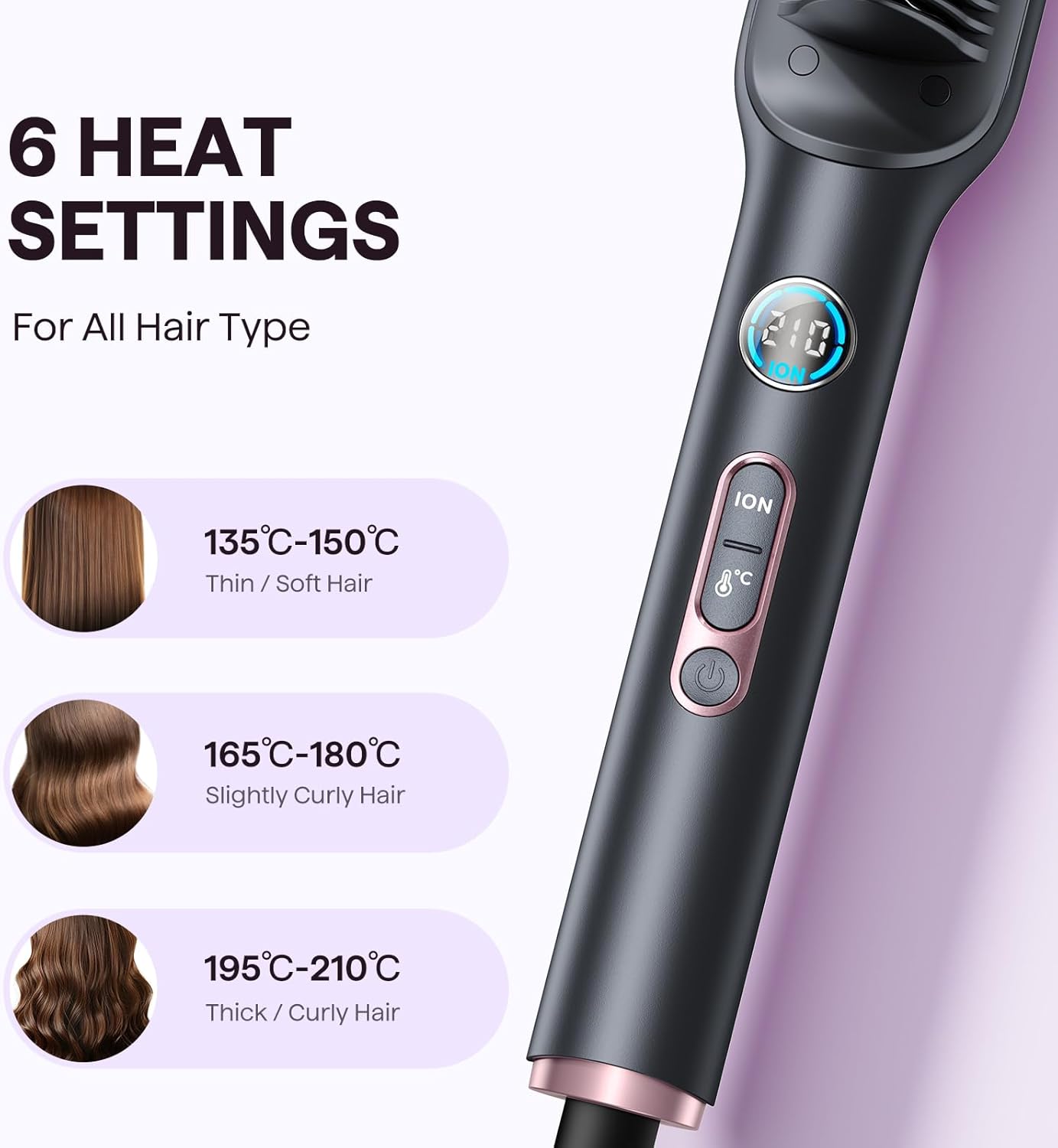 Wavytalk Hair Straightener Brush, Sleek Sweep Ionic Straightening Brush, Anti-Scald Ceramic Straightener Comb with LED Display for Super Smooth Hair, Dual Voltage, Rose Gold.