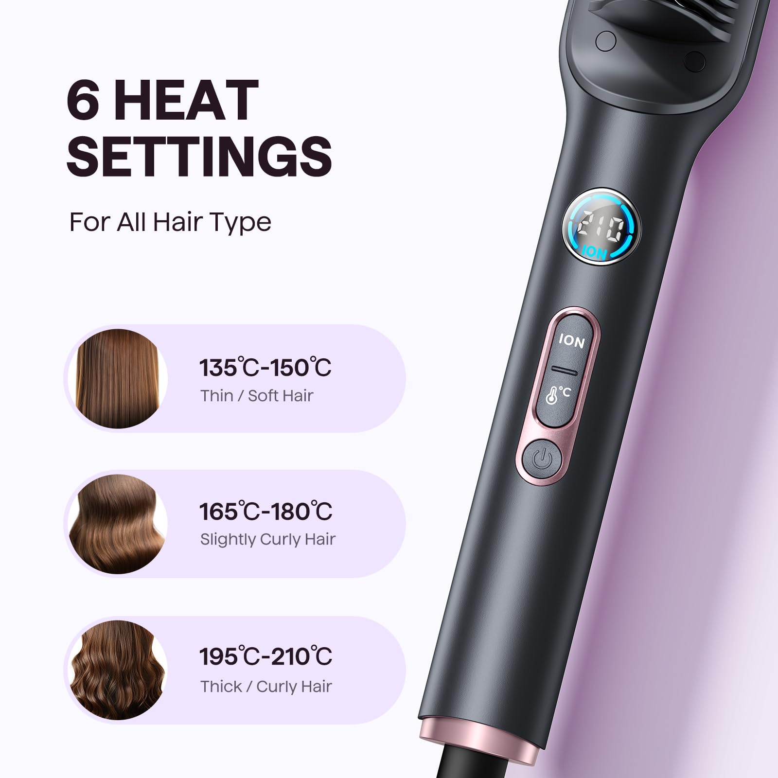 Wavytalk Spazzola lisciante Ionici, Piastra Capelli e Spazzola 2 in 1 | Anti-Scottatura Pettine lisciante in ceramica con display per uso quotidiano, Doppia tensione (100-240V), Spina EU