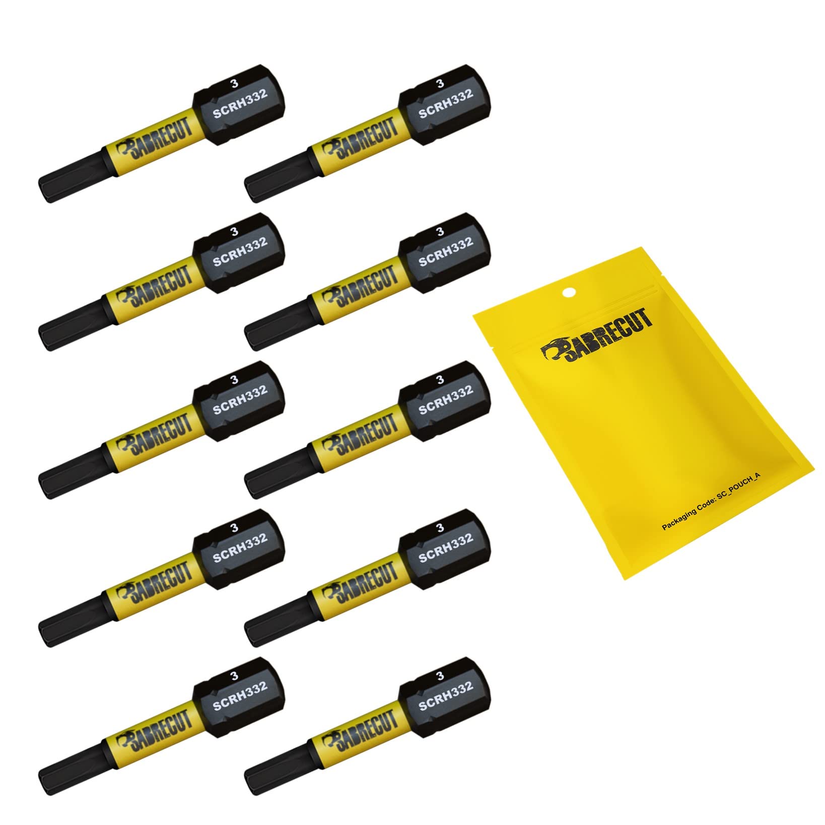 10 x SabreCut SCRH332_10 32mm H3 Hex Magnetic Impact Screwdriver Driver Bits Set Single Ended Heavy Duty