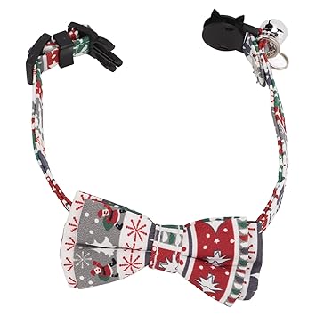 Christmas Cat Collar, Safe Santa Cat Collar Movable Tie Adjustable Colorful Comfortable for Small Pets(Christmas White)