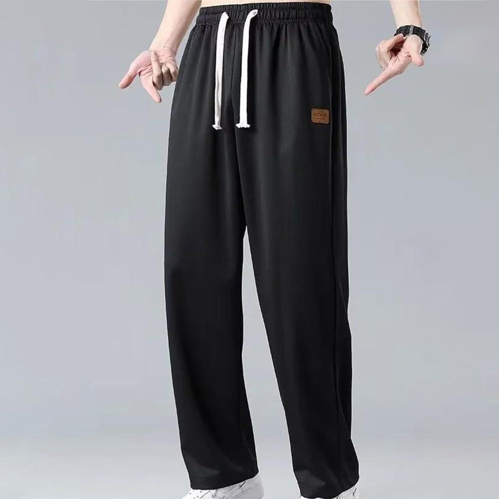 Pantalon de survêtement ample à jambes ouvertes pour homme - Confortable - Coupe ample - Pantalon de yoga à jambes larges - Jambe droite - Bas ouvert - Taille haute - Décontracté