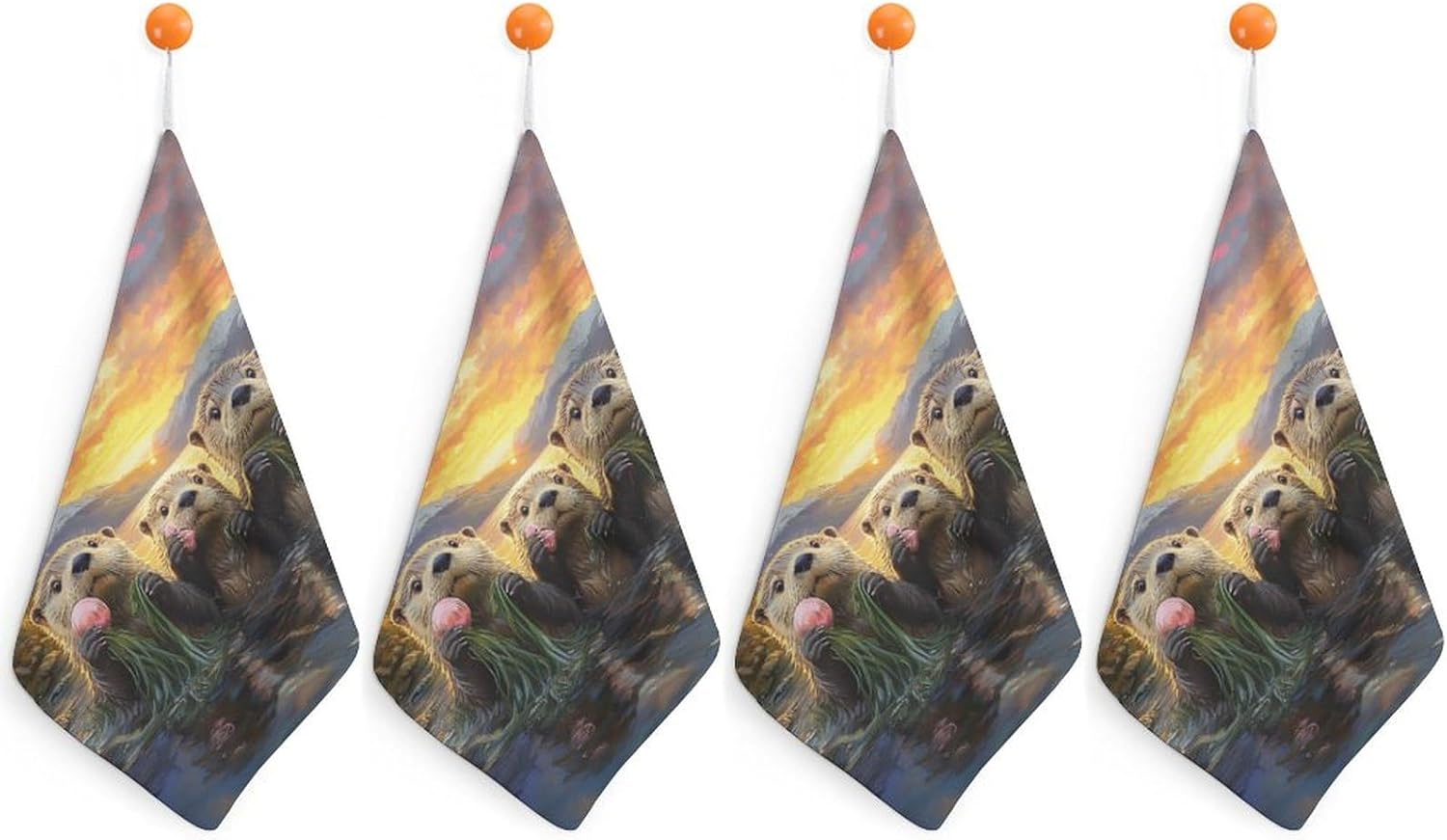 Three Otters Towel Hand Towels Decorative Towel for Bathroom Kitchen Shower Gym 4PCS