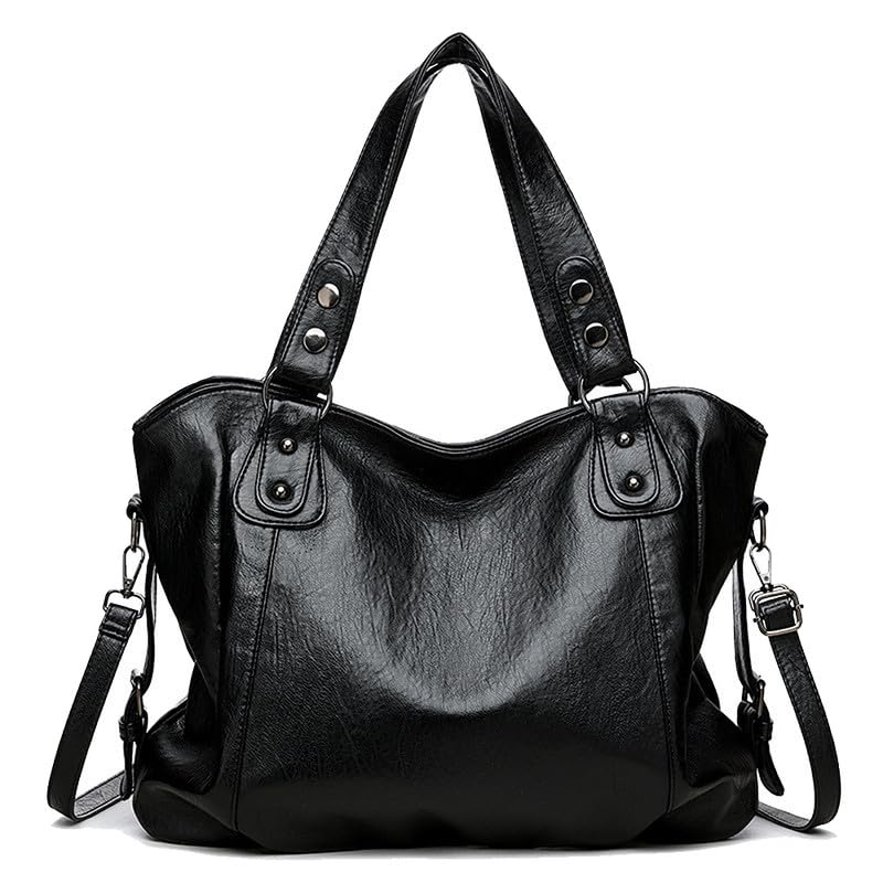Grand Sac a épaule pour Femme Sac a Main portés épaule avec bandoulière Sacs à Main Hobo Sacoche en Cuir PU Sac bandoulière pour DamesMère Sac Cabas Noir