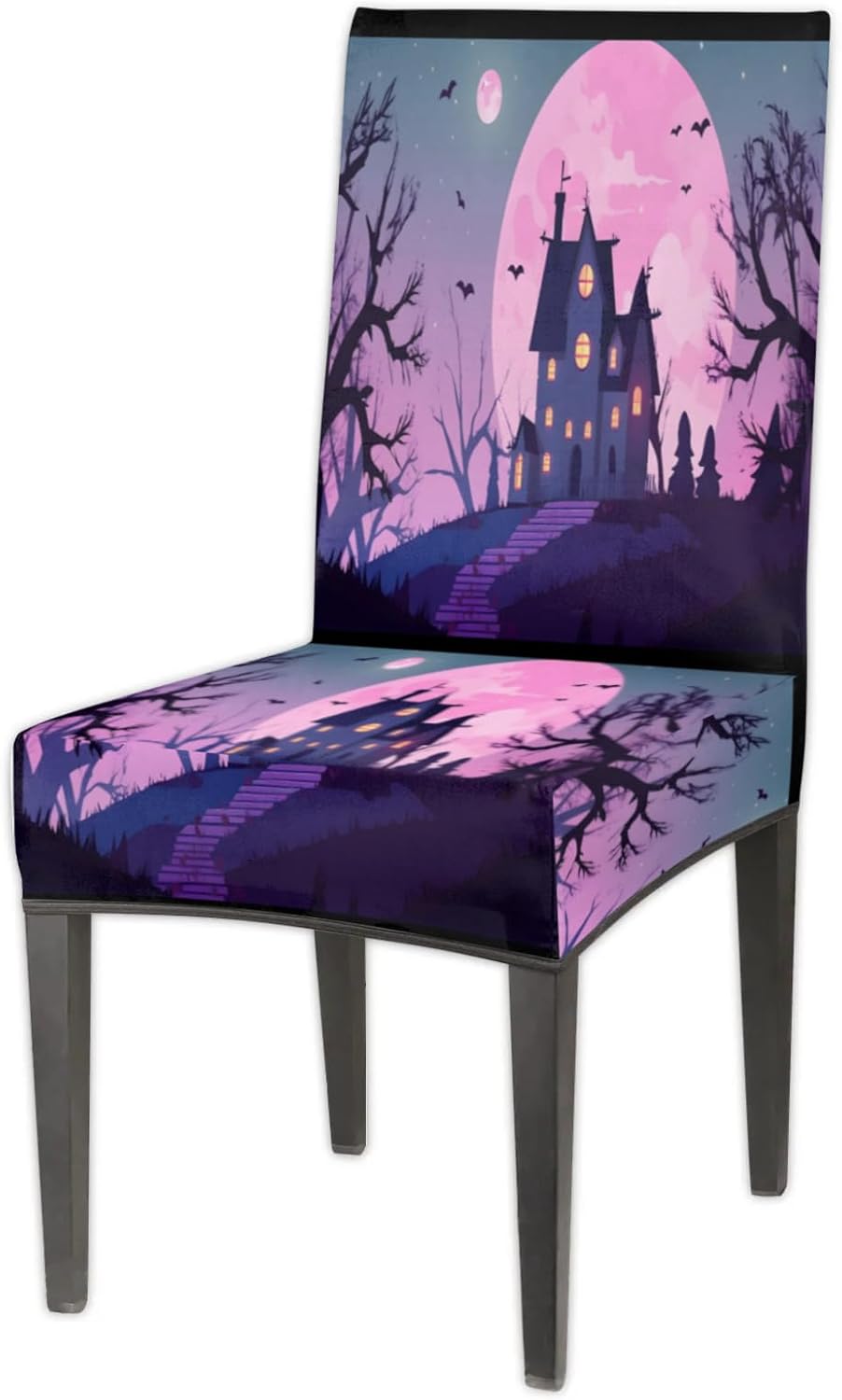 QsirBC Castle Tree Bats Stretch Dining Room Chair Covers Set of 6 Chair Slipcovers Removable Washable Kitchen Seat Covers Chair Protectors for Hotel Party Wedding