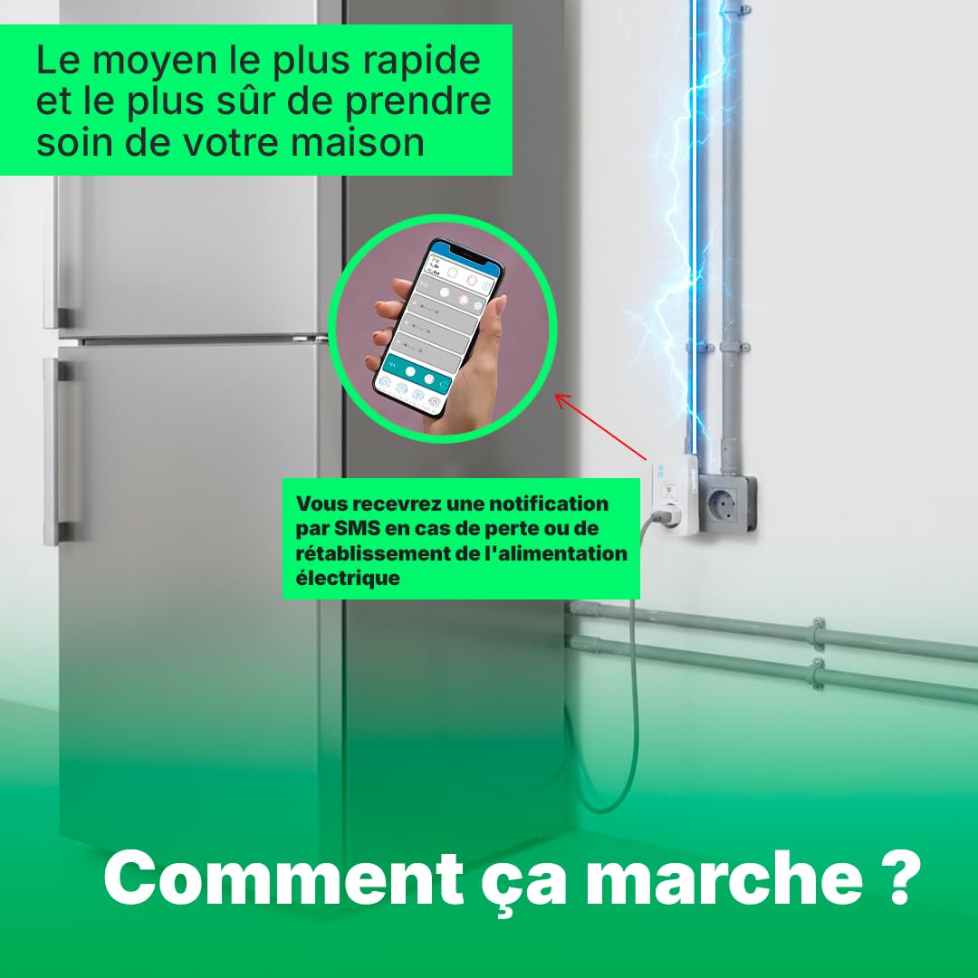 Prise Intelligente sans Internet/WiFi | Nécessite Carte SIM GSM/4G | Avec Capteur de Température et Contrôle à Distance via SMS, Appel ou APP | Notification Instantanée de Coupure