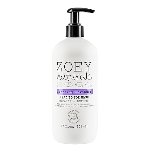 Zoey Naturals - Lavado y champú calmante de lavanda - Niños pequeños y niños - Sin lágrimas, sin parabenos, todos los ingredientes naturales para