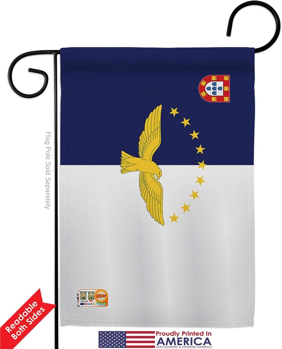 Azores Garden Flag Set with Stand Regional Nationality Nation International World Country Particular Area Small Decorative Gift Yard House Banner Double-Sided Made In USA 13 X 18.5