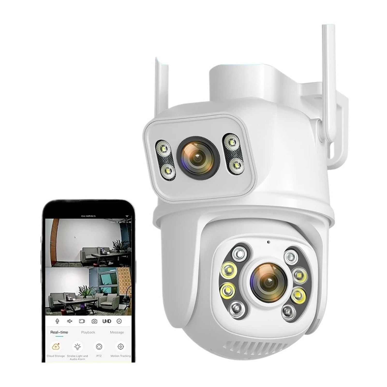 Telecamera di Sorveglianza, Telecamera PTZ 4K 8MP esterna Dual Lens 4MP 4X Zoom digitale AI IP con tracciamento automatico CCTV Audio Video Sorveglianza