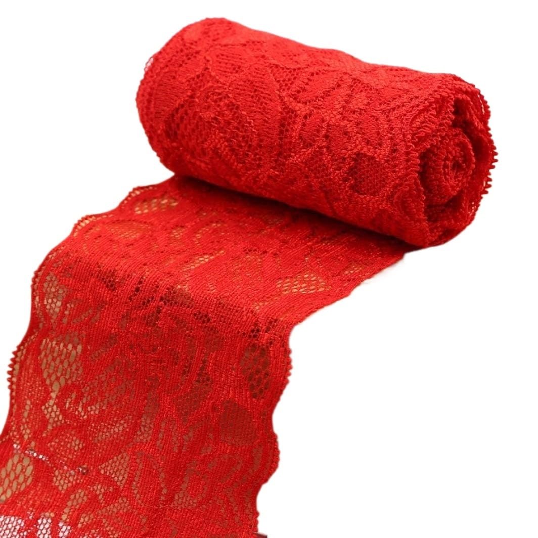 Cinta elástica con estampado Floral de LICRA con adorno de encaje de 8cm for envolver lazos for el pelo de boda(Navy Blue)