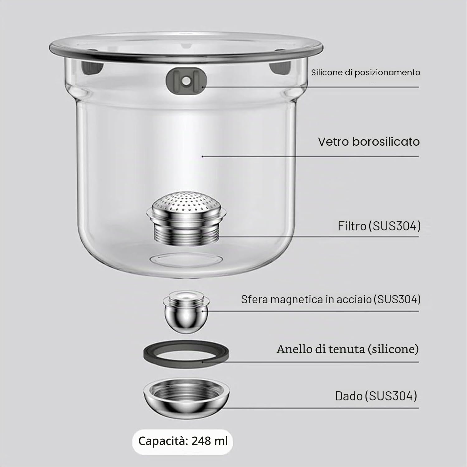 The Harmony Pot, Enchanti Teiera magnetica, Teiera magica Enchantipot con infusore, teiera in vetro separatore d'acqua con colino e manico in legno (800 ml)