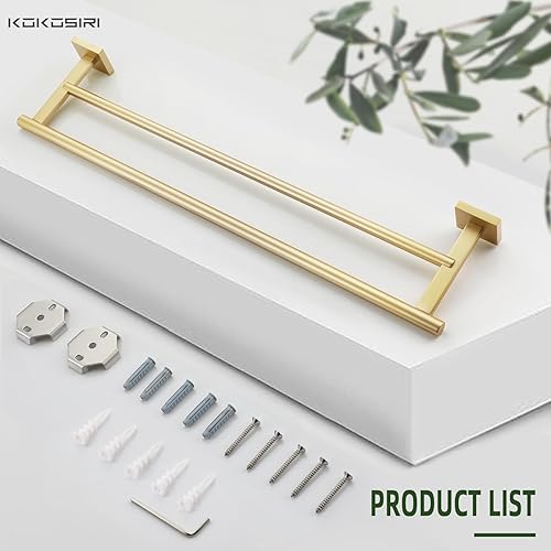 Miniatura 9 de KOKOSIRI Toalleros de baño dobles para inodoro, armario de cocina, montaje en pared, 24 pulgadas, acero inoxidable dorado cepillado B5005BG-L24
