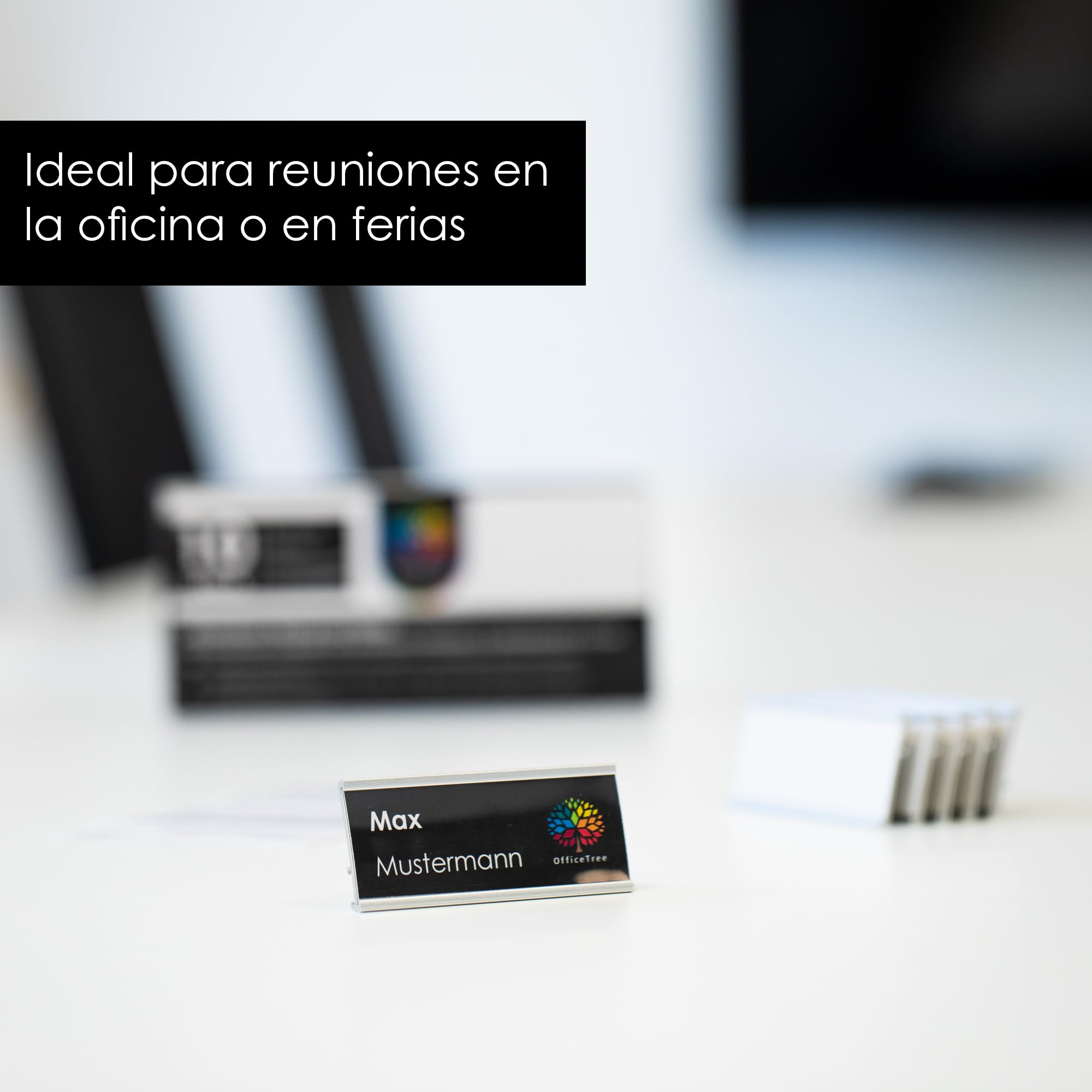 OfficeTree 10 x Placas Identificativas Personal de Aluminio con Pasador y Imán - Chapa Identificativa Trabajo - Placa Identificativa Personal - Identificadores Personales para Ferias y Seminarios