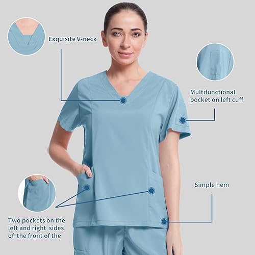 Miniatura 4 de niaahinn Scrubs Medical Uniforme - Conjunto de ropa quirúrgica para mujer con cuello en V y pantalón deportivo cónico tipo cargo
