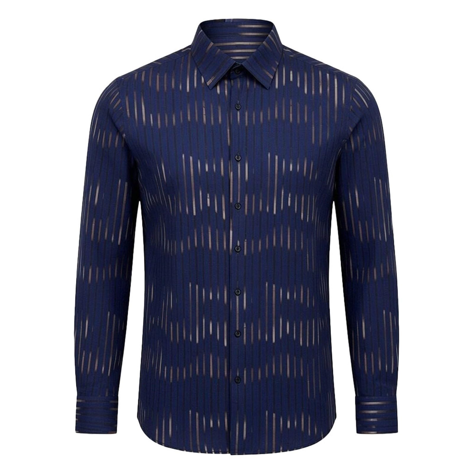 Generico Camicia Uomo A Righe Maniche Lunghe Taglio Aderente, Modello Elegante Adatto per Uscite Lavorative E Occasioni Formali