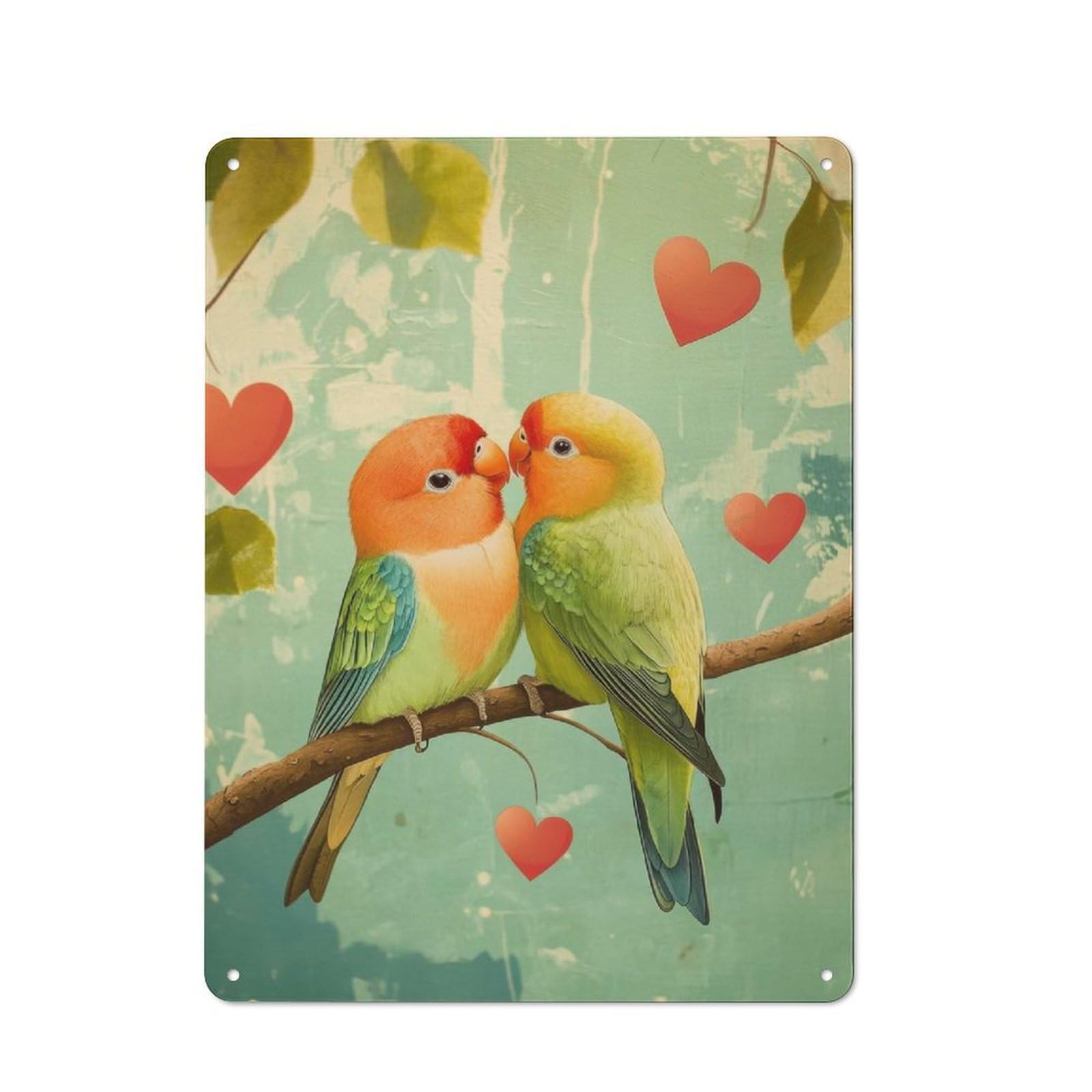 Junmoney Lovebirds On Branch With Hearts Country Farmhouse Metal Sign 40X30cm, Farmhouse Wall Decor For Dining Room, Cafe, Entryway Or Family Room