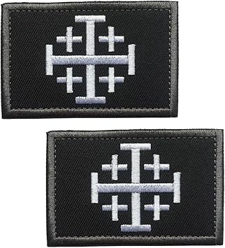 2 PCS Jerusalem Cross Crusader Jihad Tactical Embroidered Hook and Loop Patch Emblem Patch for Backpacks,Jeans,Hats,Jackets,Coat,Vests,Biker,Helmets,Uniforms,Clothes,Armband,Pants,Pouch,Bags