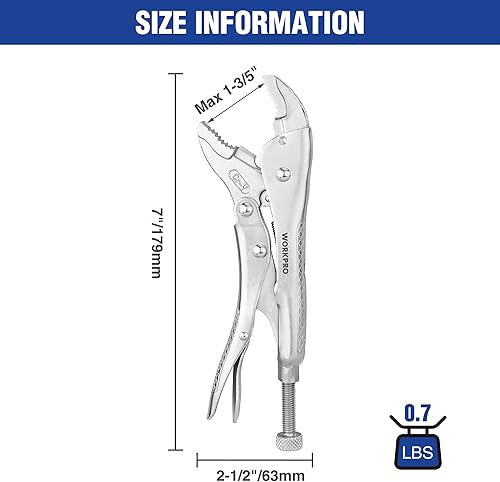 Miniatura 25 de WORKPRO Mini alicates de bloqueo de nariz larga de 4-1/2 pulgadas, alicates de bloqueo de acero al cromo-vanadio, empuñaduras de tornillo ajustables