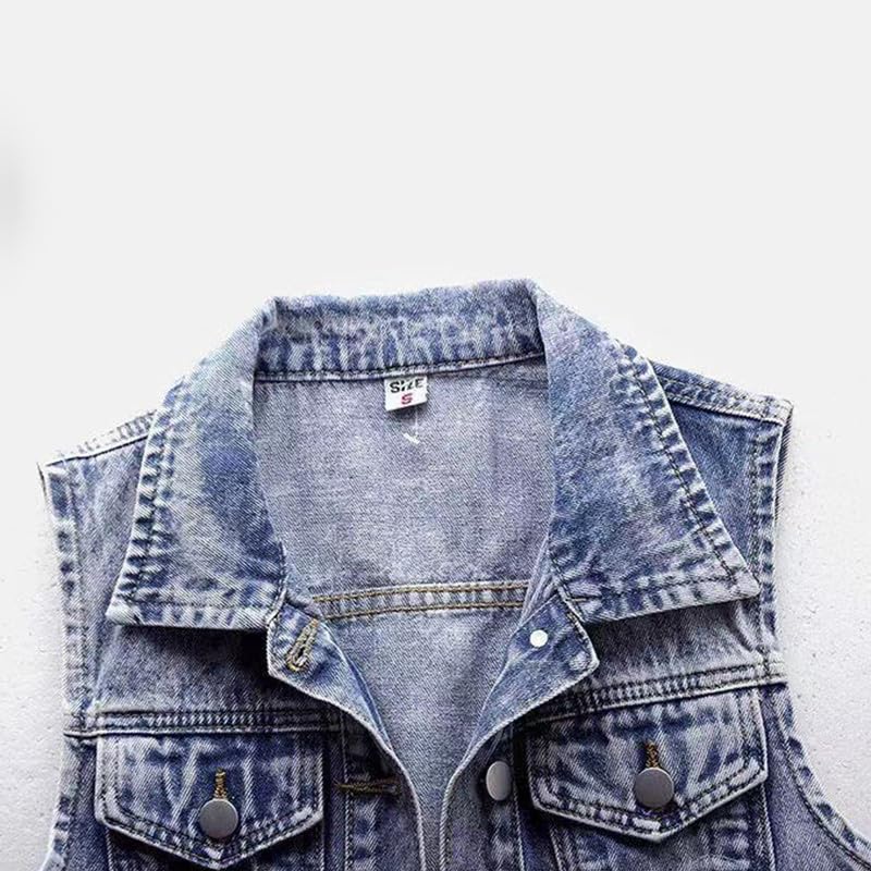 Runstarshow Armlose Denim-Westen für Damen, Knopfleiste, bestickt Blumenmuster, Retro-Jeansjacke, elegant, S-XXL/EU 34-44