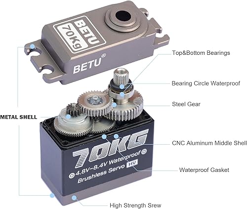 Miniatura 2 de 154.3 lbs Servo, servo sin escobillas de alto par, servo Waterpoof compatible con 15,16, 18, 110 RC cocherobotbarco