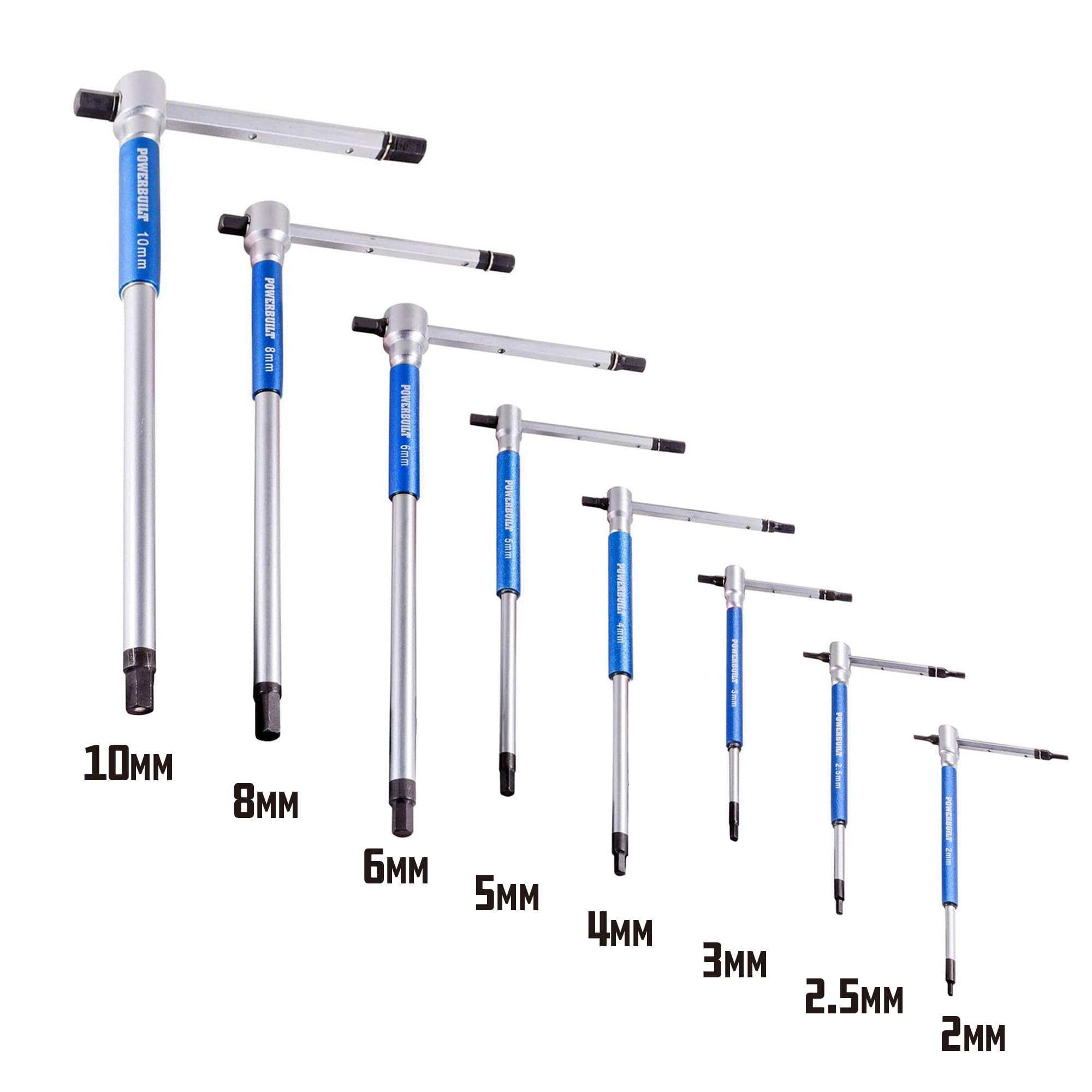 Powerbuilt 8 Pc Metric T-Handle Hex Allen Key Wrench Set with Storage Rack, 941645
