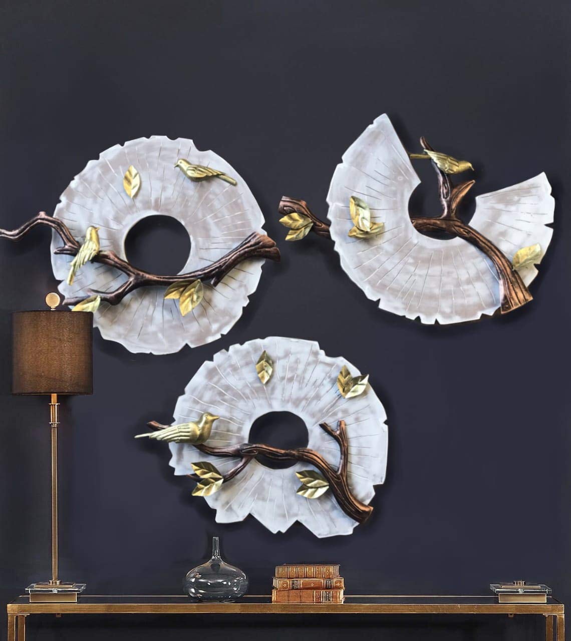 AAE Rajasthani Handmade Hand Crafted by Skilled Artisans Iron Wall Décor Wall Art White Bird (Set of 3)(White, 24 Inches x 5 Inches x 27 Inches)