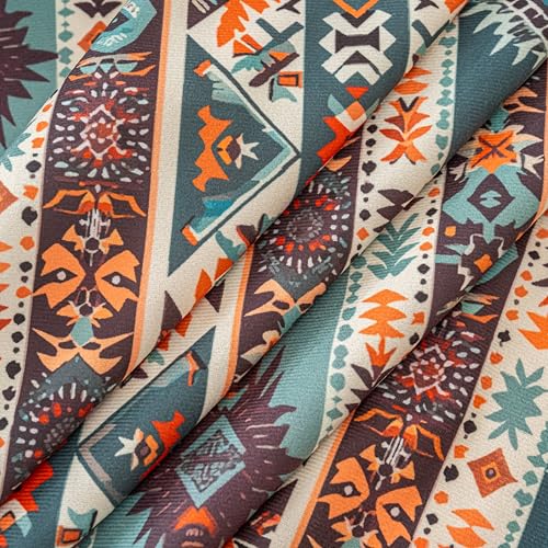 Image of Teal Orange Geometric Curtains 63 Inches Long, Boho Farmhouse Light Filtering Rod Pocket Drapes with Tassel Trim for Bedroom Living Room, 2 Panels